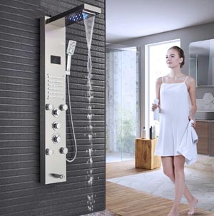 Amazing LED Rain Waterfall Shower Panel with Massage Jet & Shower Head